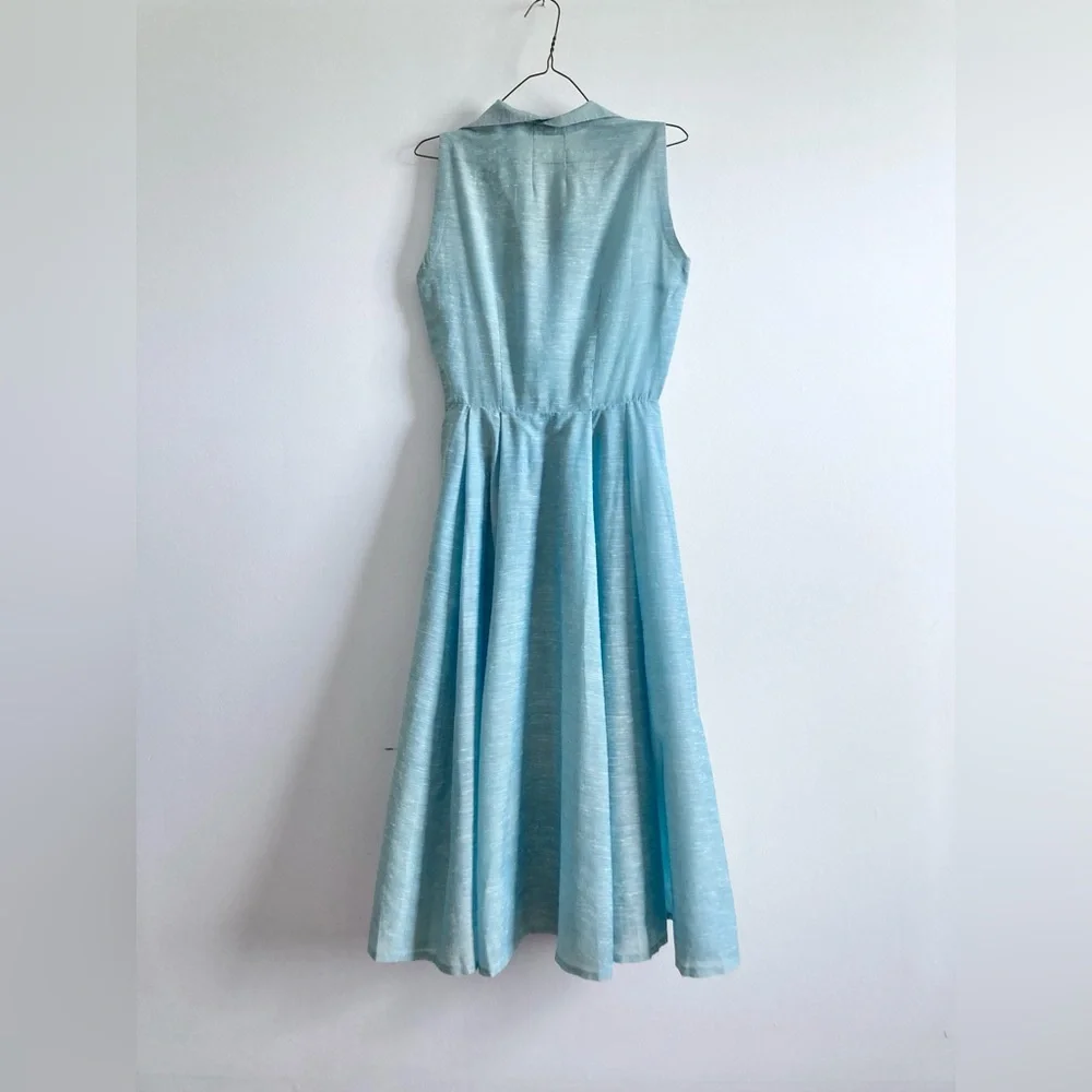 Vintage 1950s Pale Greeny Blue Sleeveless Dress with Matching Bolero - Picture 5 of 11